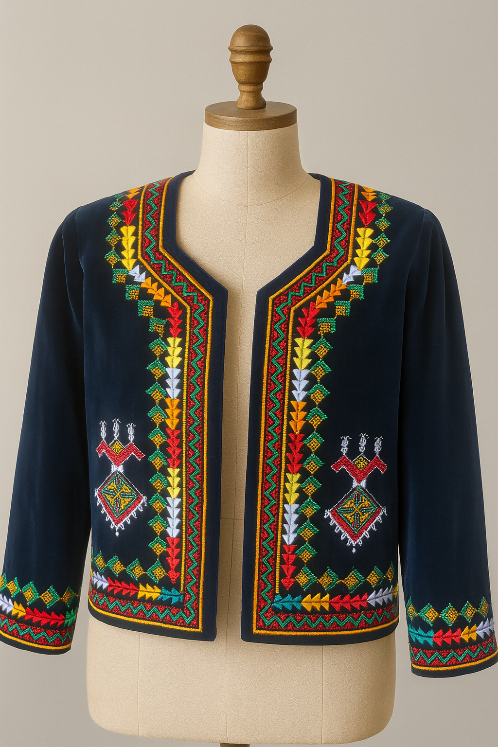 Veste de karako Berbère brodée bleue nuit